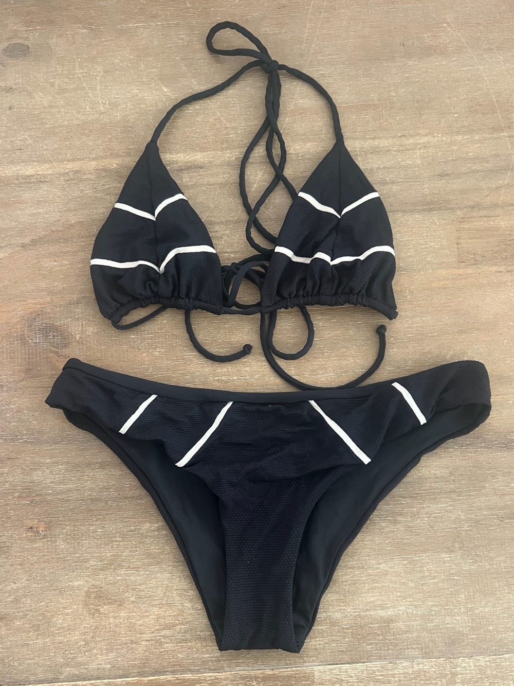 Tavik Black & White Stripe Triangle Bikini